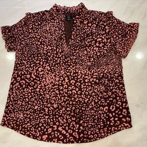 J Crew Short Sleeve Ruffle Leopard Blouse (XS)